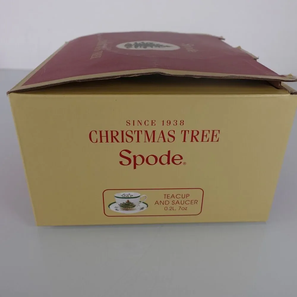 Spode Christmas Tree Teacup and Saucer Set 7 Ounce Made in England New in Box